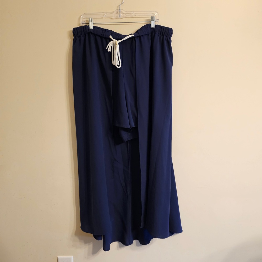 Lane Bryant Skort Maxi Skirt 18/20 Navy Blue Rope Drawstring Layered Overlay NWT